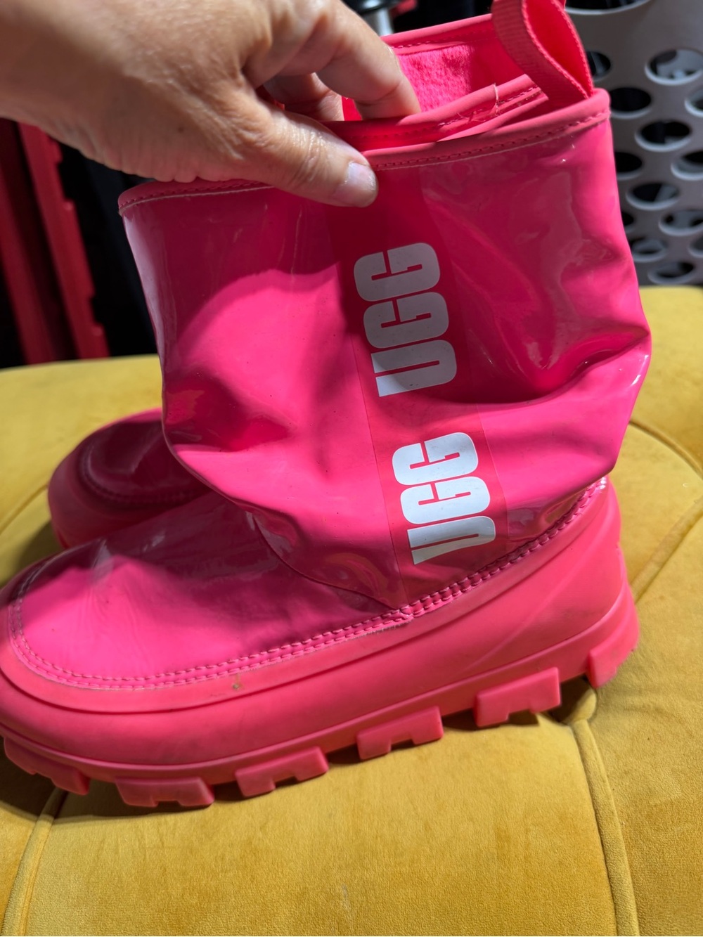 UGG Pink Glossy Waterproof Ankle Booties